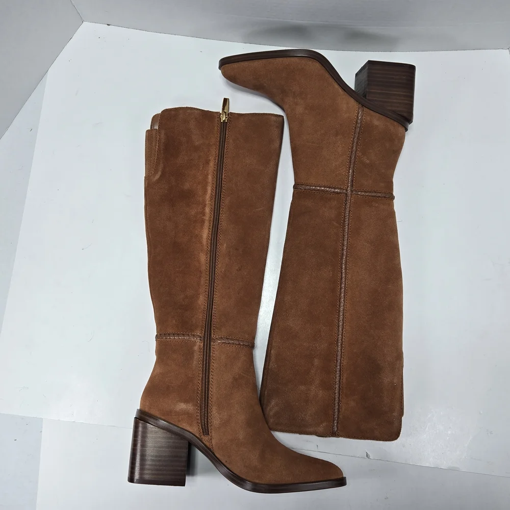 Vince Camuto Kaleeca Warm Caramel Suede Tall Riding Cowgirl Boots Size 5 - Picture 2 of 16